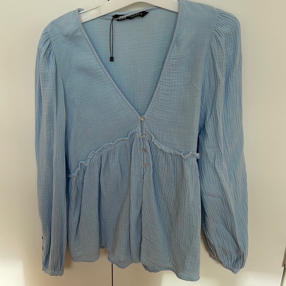 Zara v neck babydoll peasant top